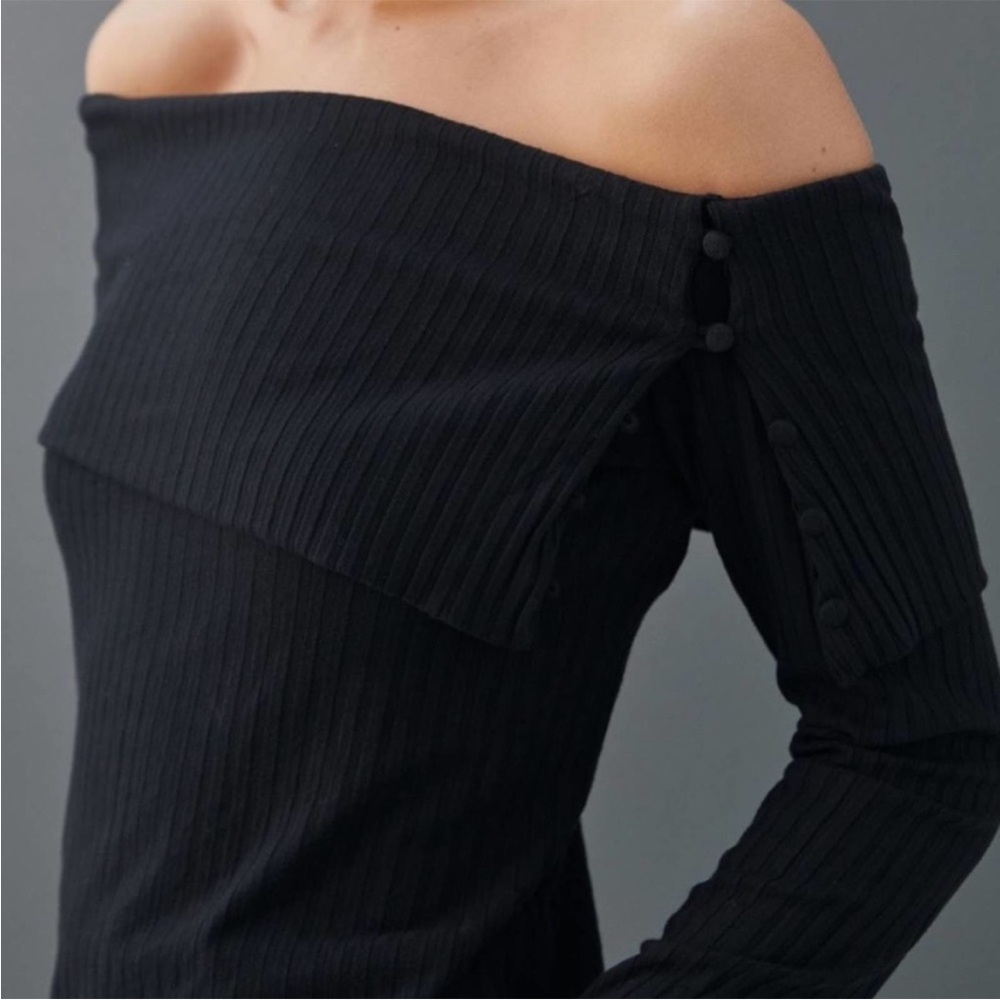 Anthropologie Black Off-Shoulder Top M NWT